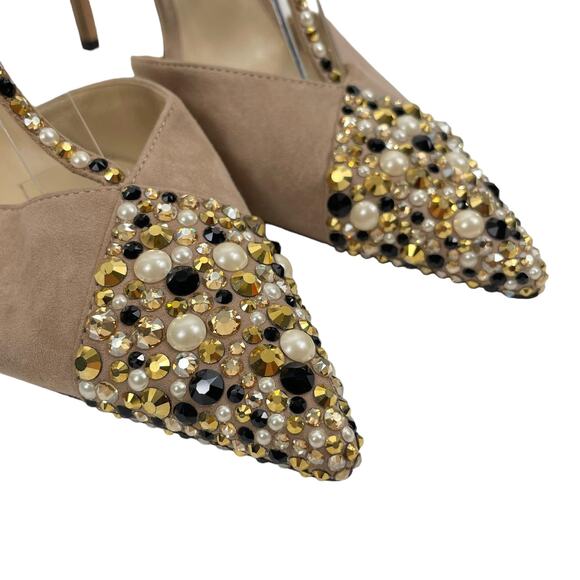 $1,750 Jimmy Choo Sanoi Crystals Tan Suede Embellished Shoes Size 38 (8) - Picture 6 of 12